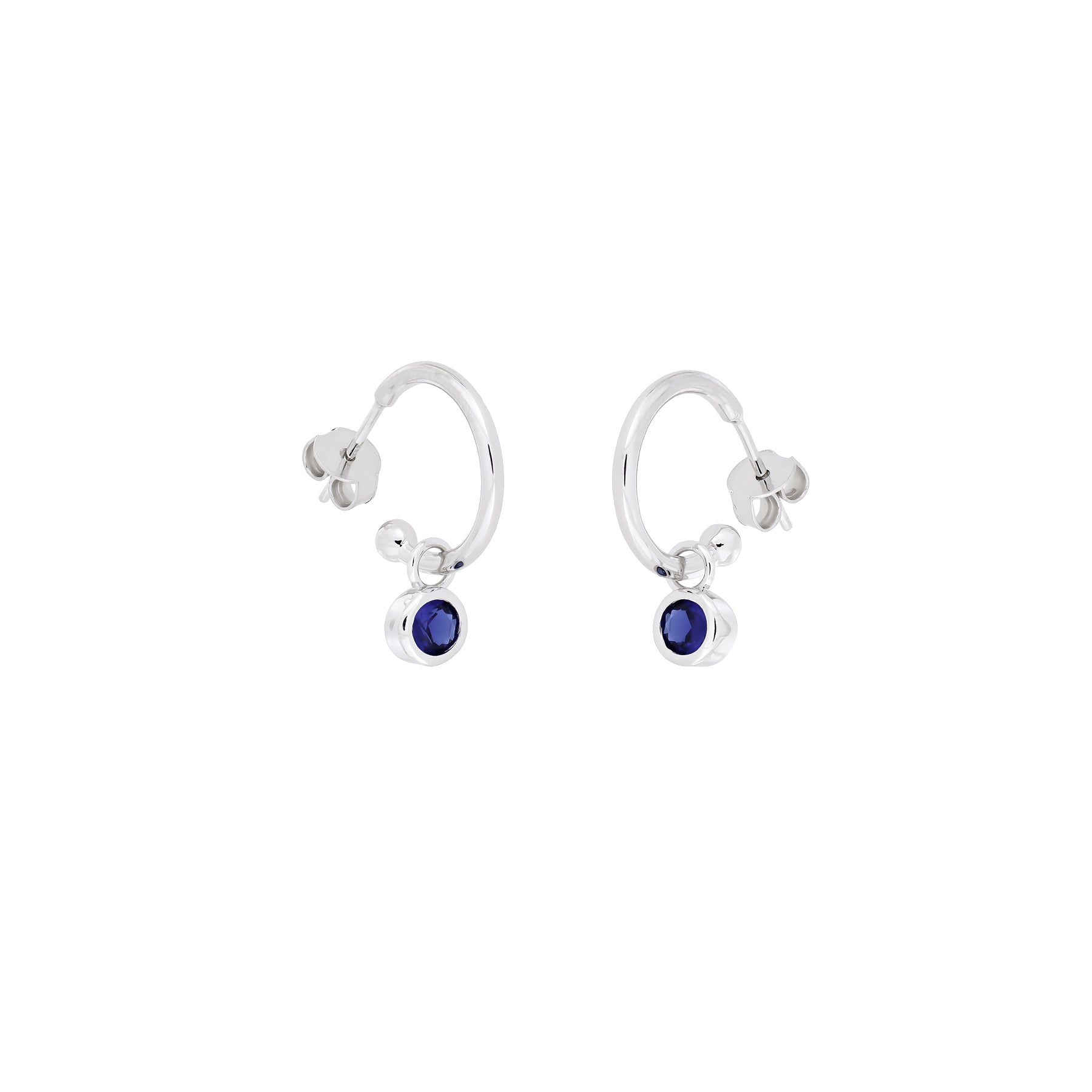 September Birthstone Hoop Earrings - Blue Spinel