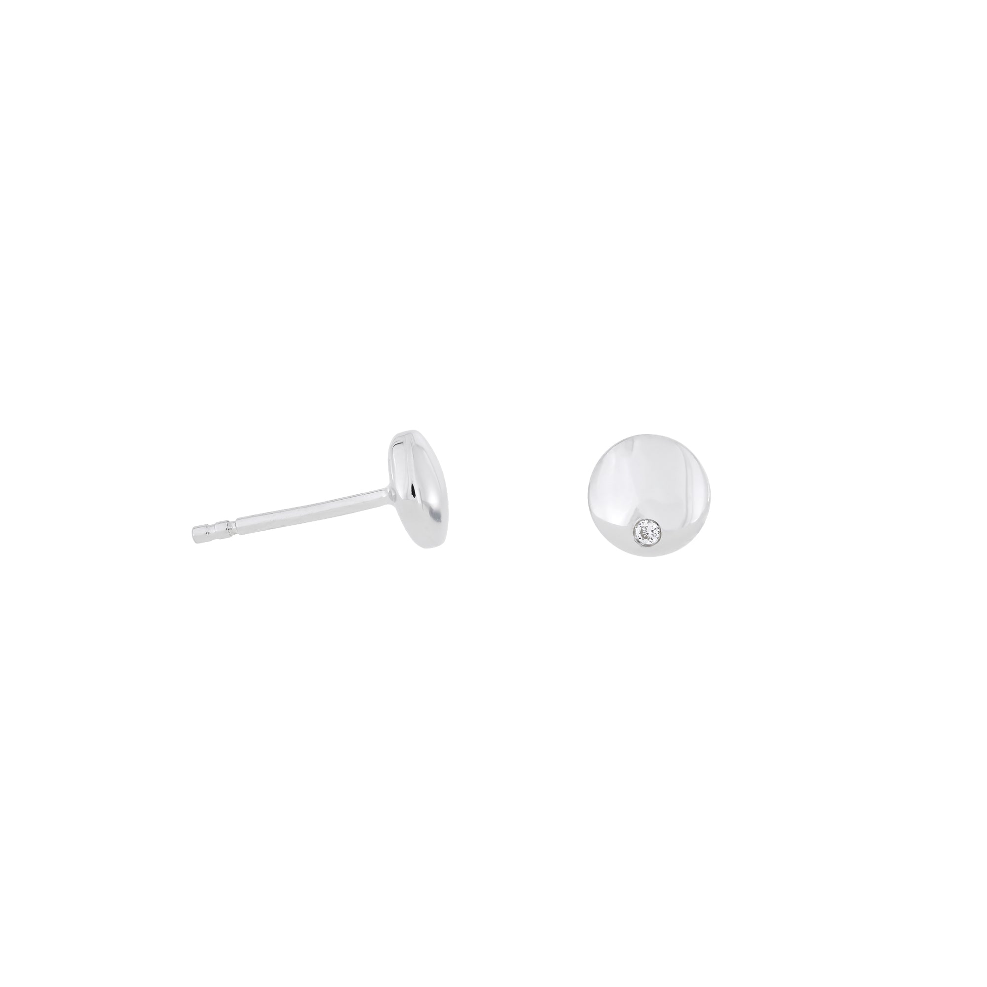 Silver & Diamond Double Curved Button Stud Earrings