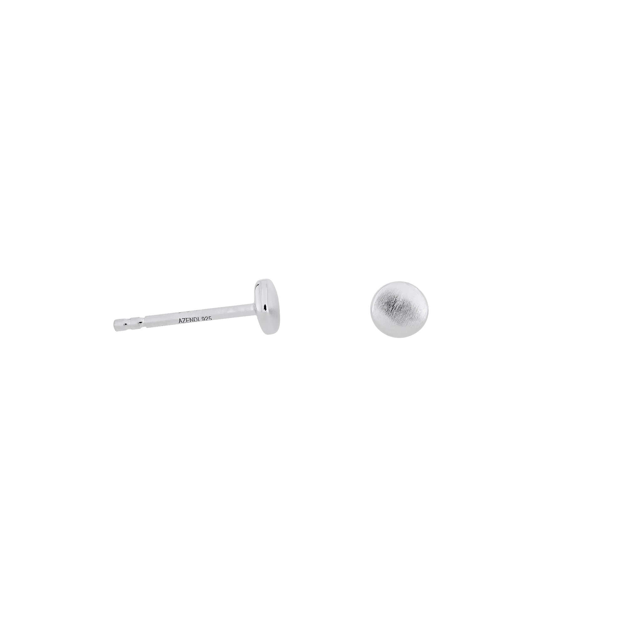 Pair of sterling silver button stud earrings with a double curved satin brushed finish, showcasing a modern, sculptural design in three available sizes.