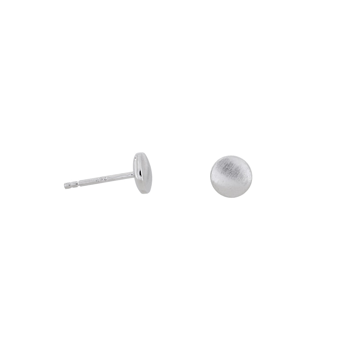 Double Curved Satin Brushed Button Stud Earrings - Sterling Silver