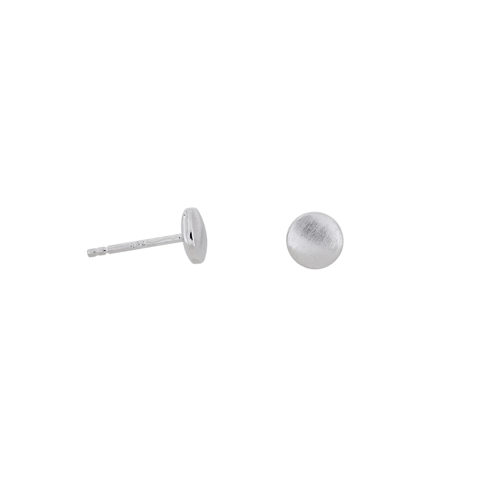 Double Curved Satin Brushed Button Stud Earrings - Sterling Silver