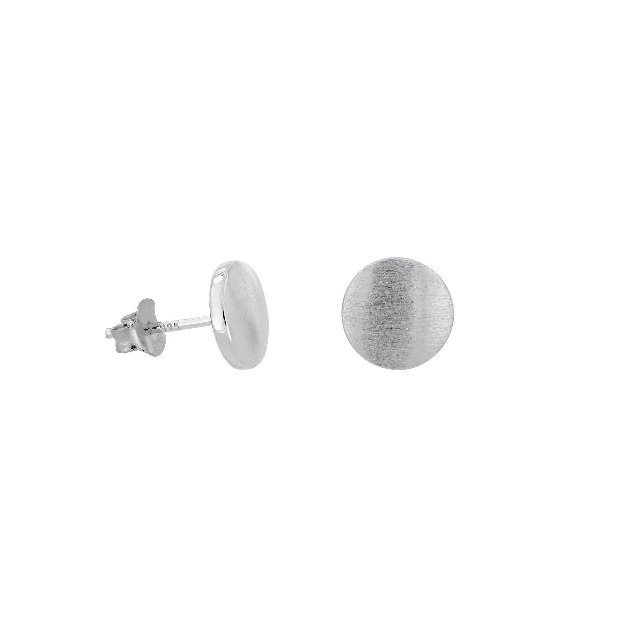 Pair of sterling silver button stud earrings with a double curved design and satin brushed finish, highlighting a sleek and modern silhouette.