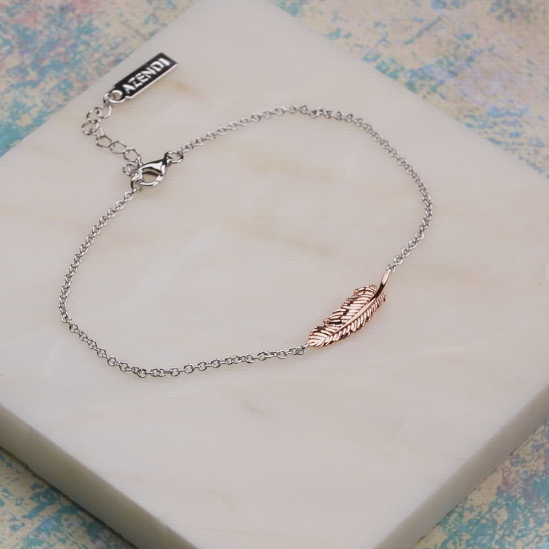 Silver & Rose Gold Vermeil Feather Bracelet