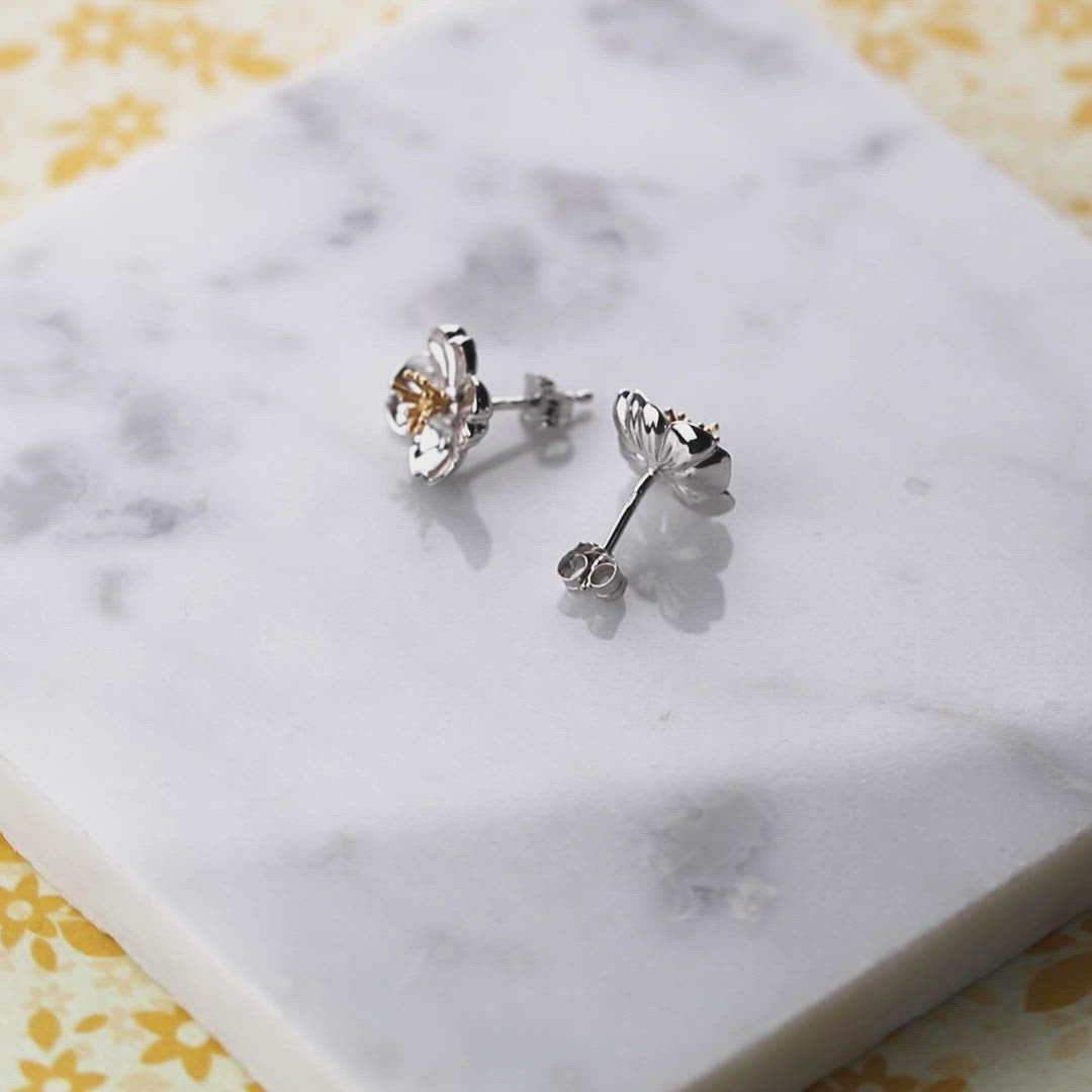 Primrose earrings in silver and gold