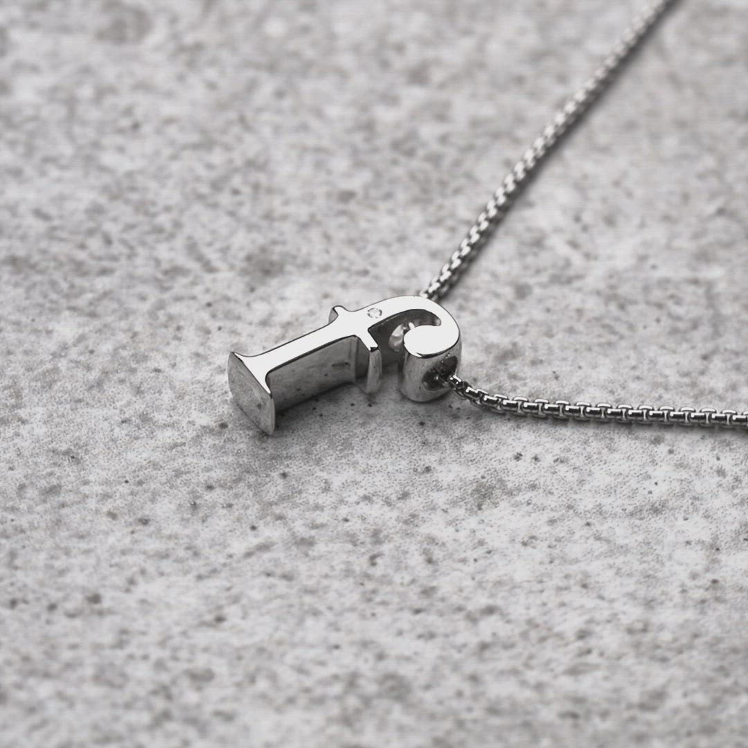 Letter F Silver Diamond Pendant