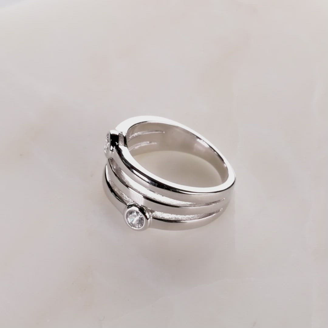 Silver Triple Strand Cubic Zirconia Ring