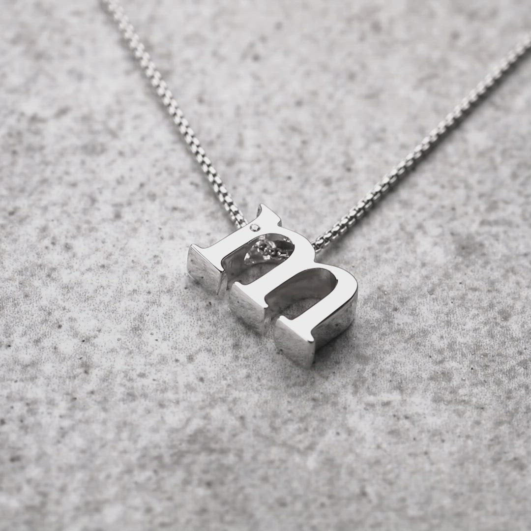 Letter M Silver Diamond Pendant