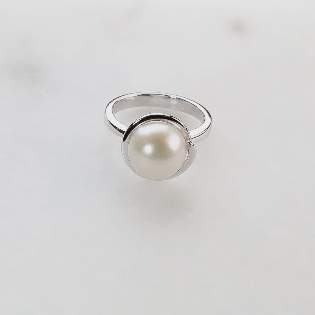 Spiral Set Freshwater Pearl Ring