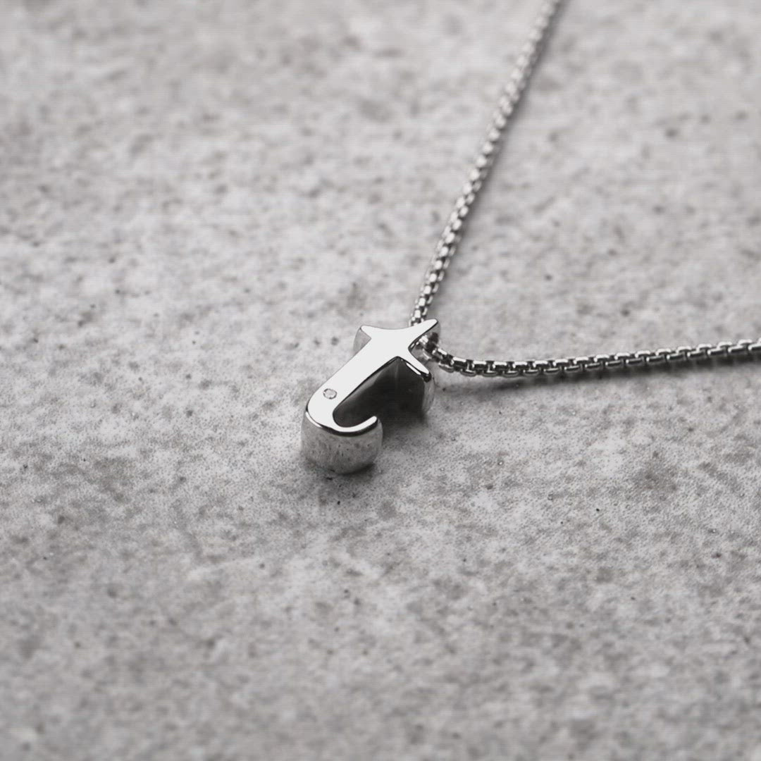 Letter T Silver Diamond Pendant