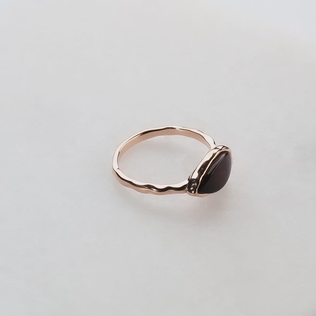 Northern Lights Long Teardrop Amber Ring in Rose Gold Vermeil