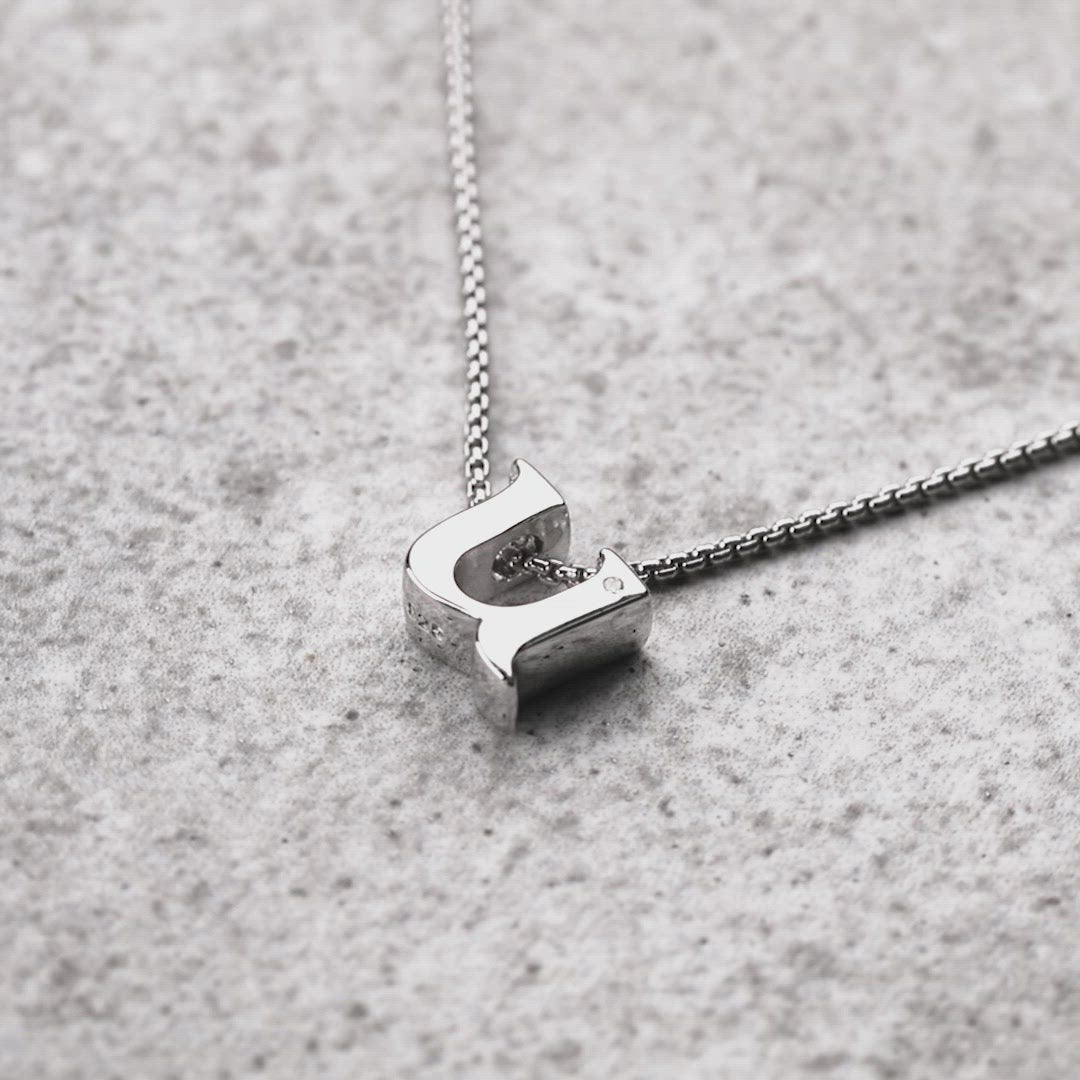 Letter U Silver Diamond Pendant