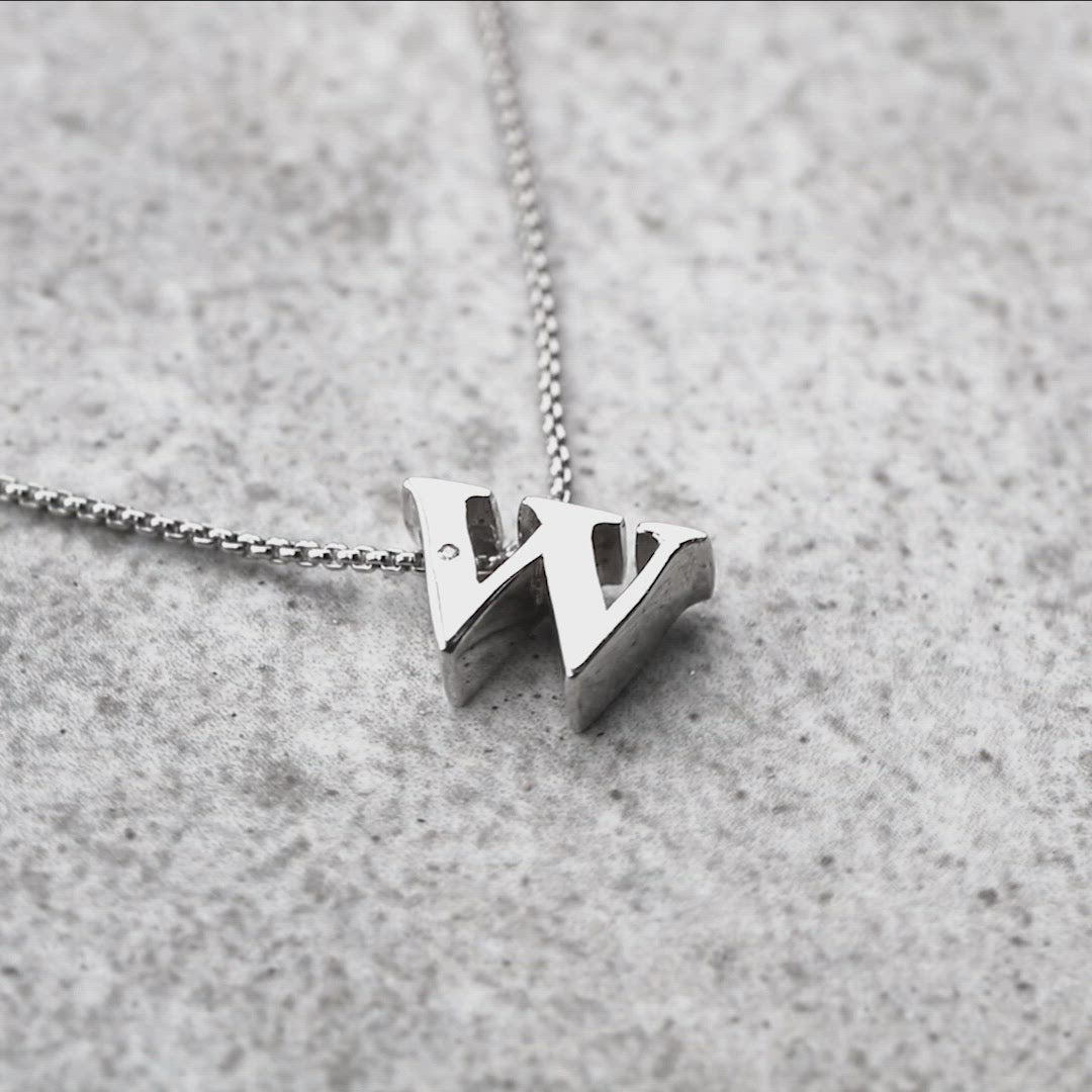 Letter W Silver Diamond Pendant