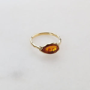 Northern Lights Long Teardrop Amber Ring in Yellow Gold Vermeil