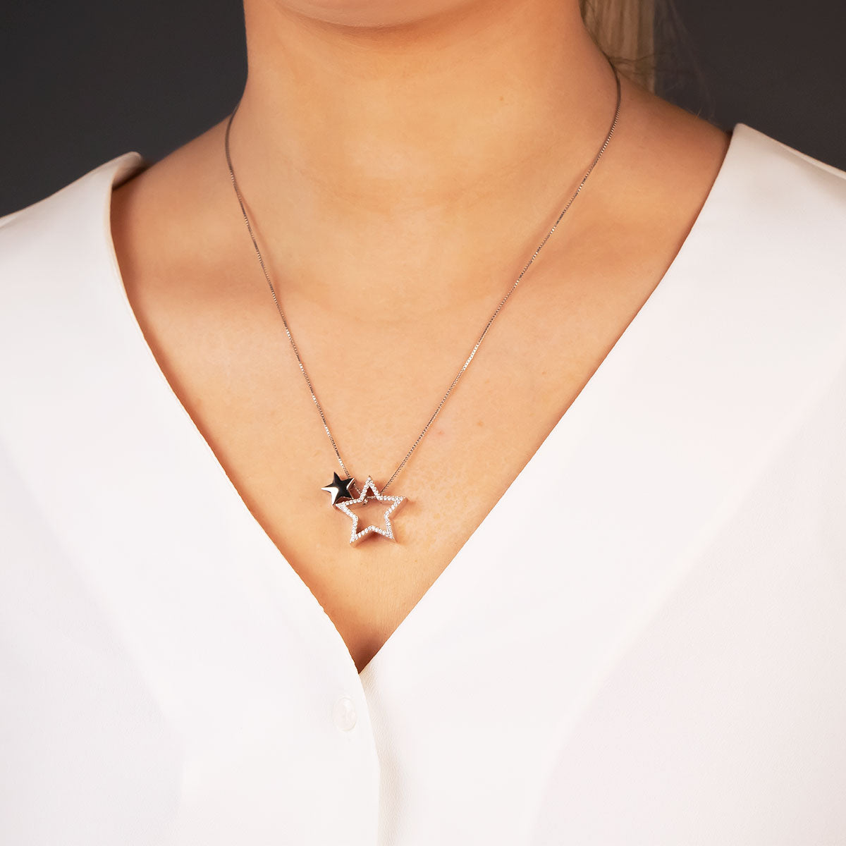 Silver & Pavé Two-Part Star Pendant