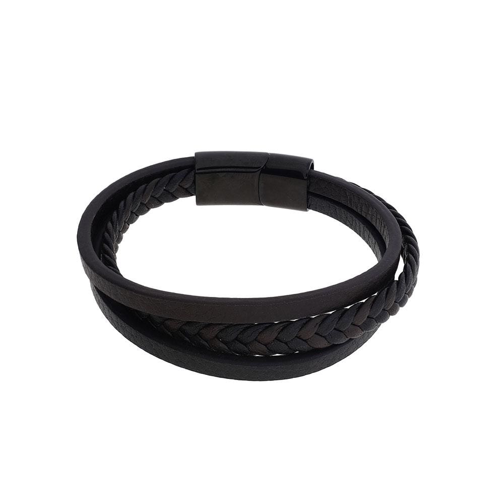 Black & Brown Triple Strand Leather Men's Bracelet