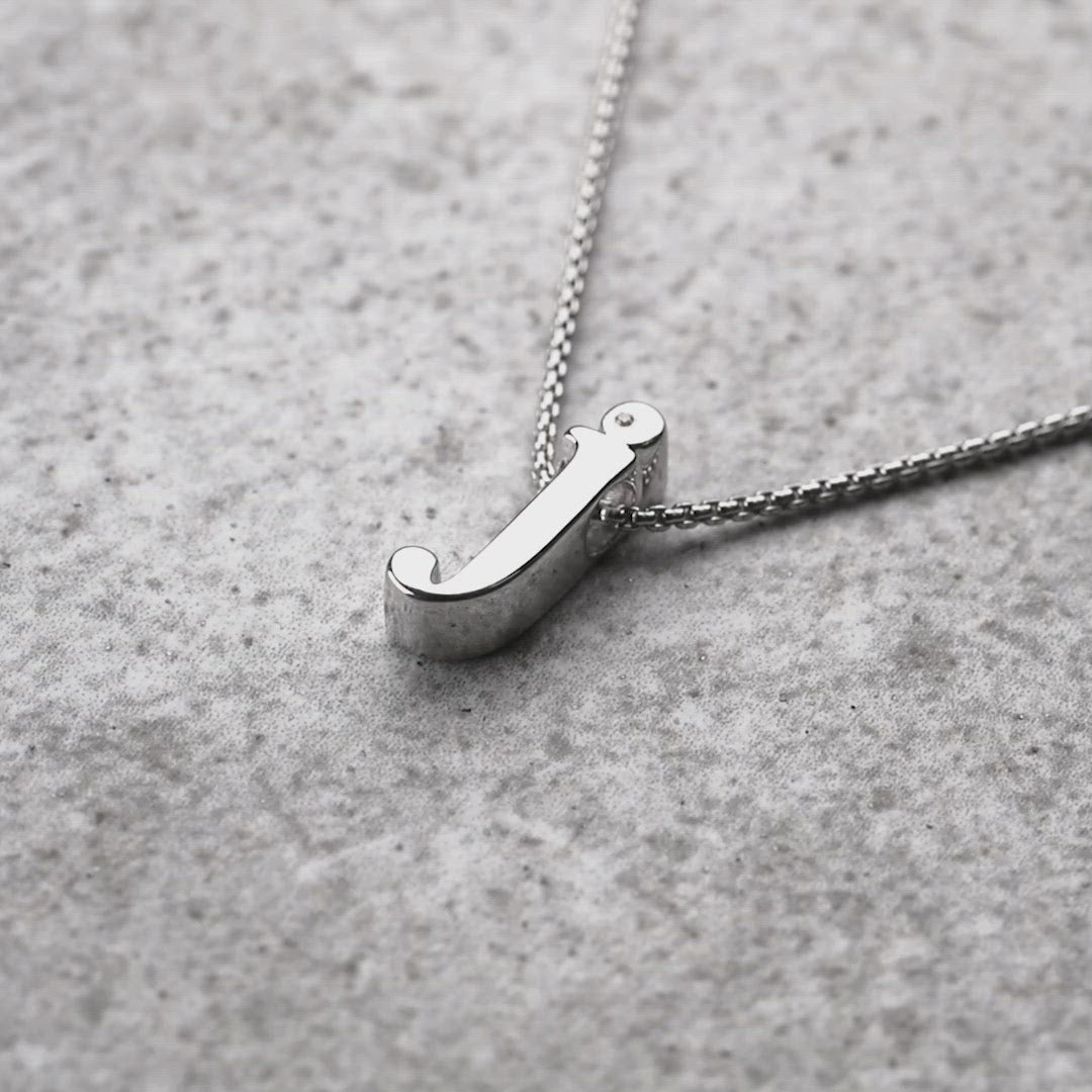 Letter J Silver Diamond Pendant