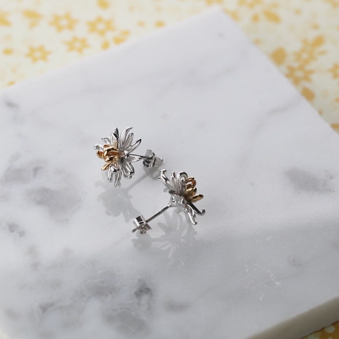 Chrysanthemum November Birthday Flower Earrings
