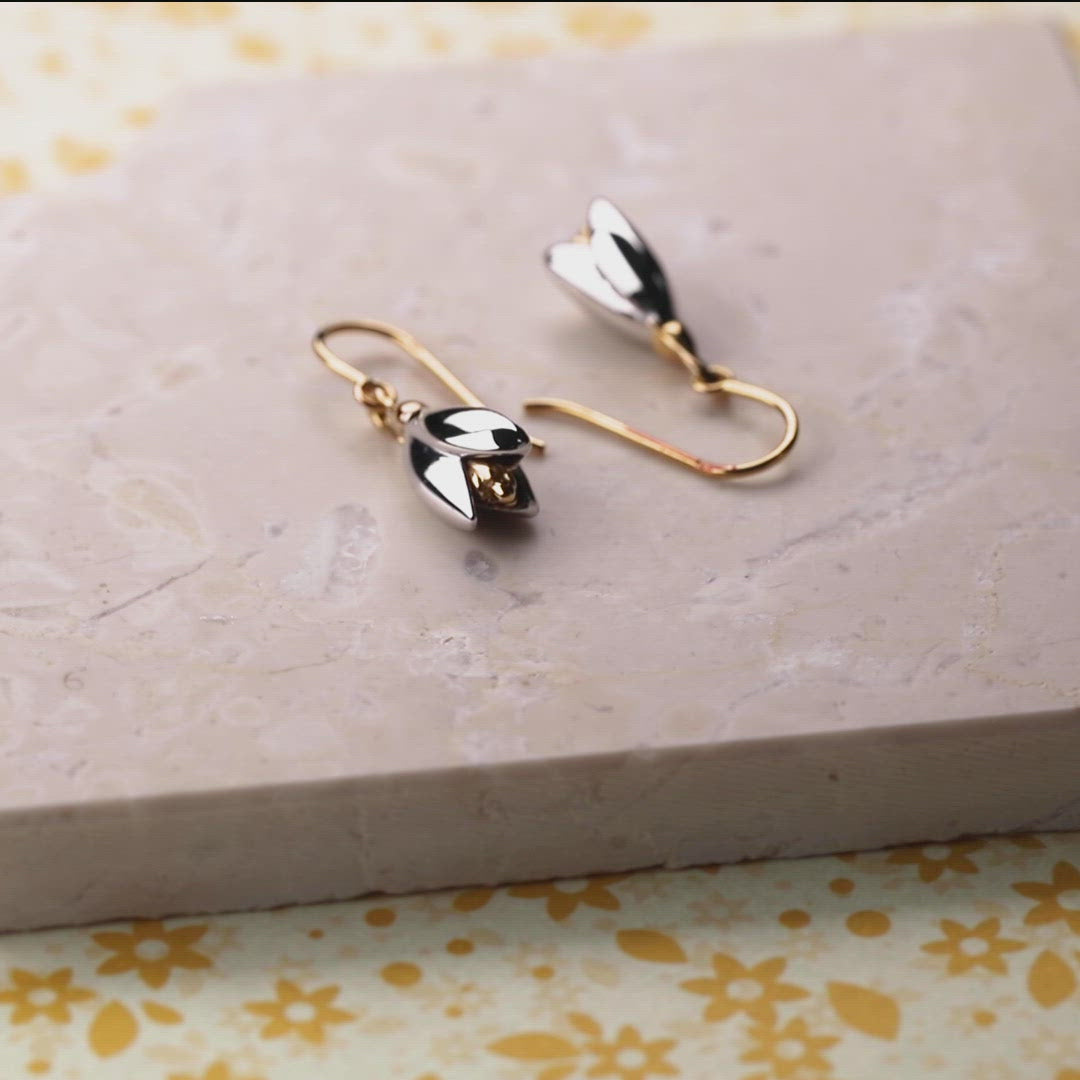 Snowdrop earrings in silver and gold