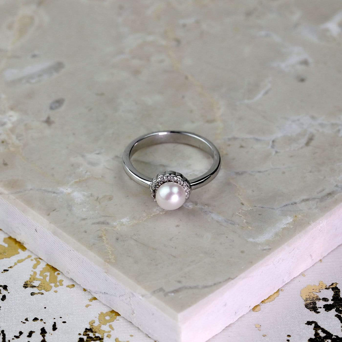 Freshwater Pearl and CZ Ring