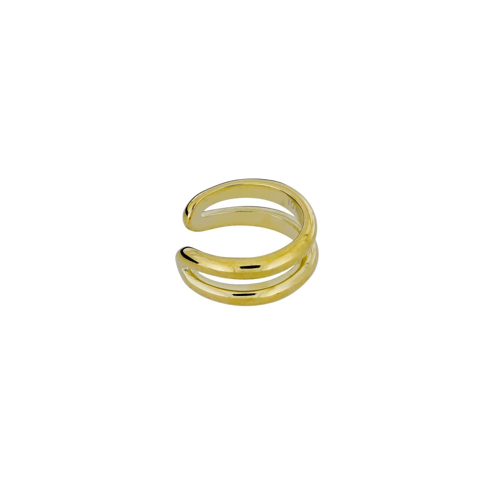 Gold vermeil ear cuff featuring two smooth, parallel bars with a polished finish, embodying a minimalist and sculptural design ideal for contemporary silver jewellery collections.