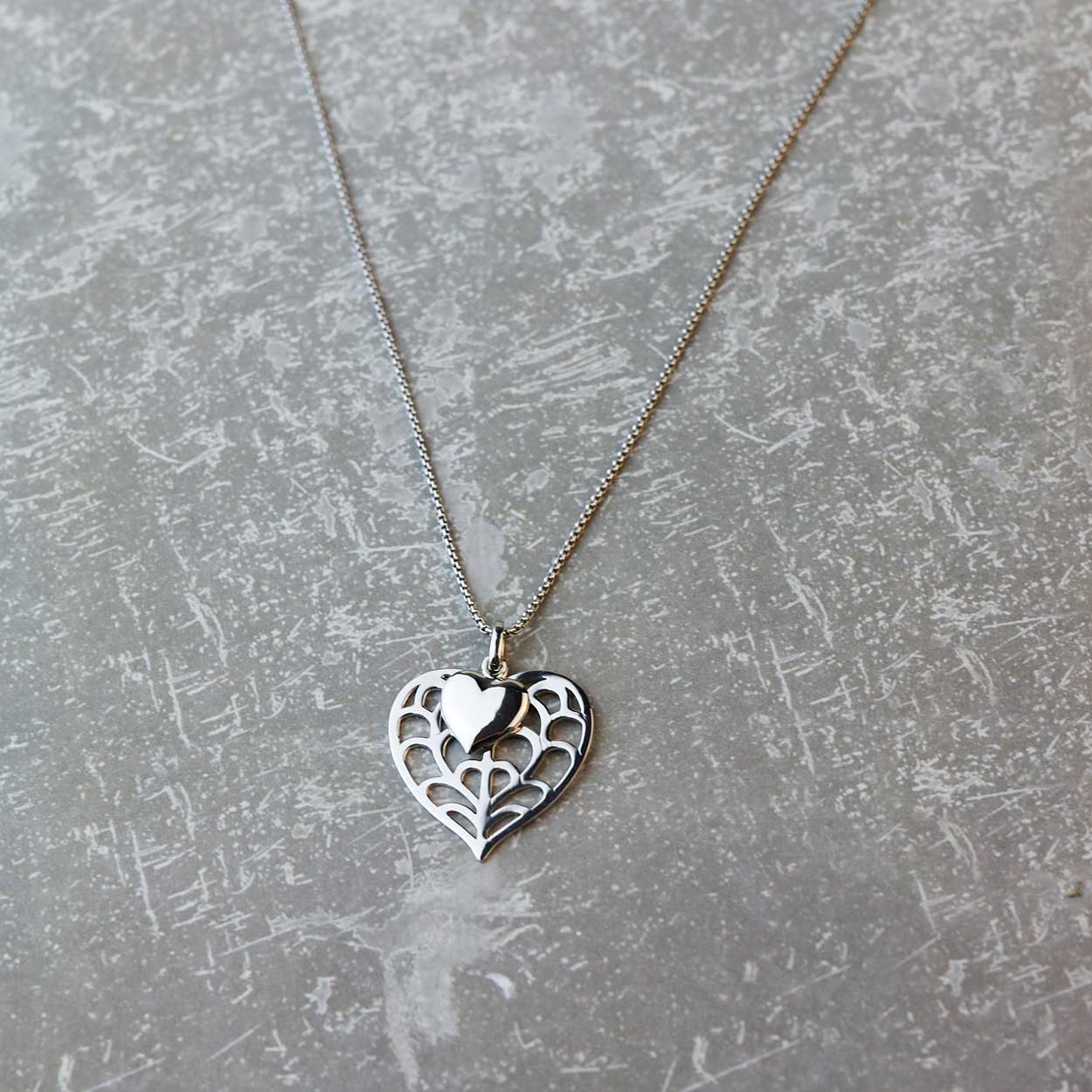 Silver Heart of Yorkshire Simple Double Heart Pendant