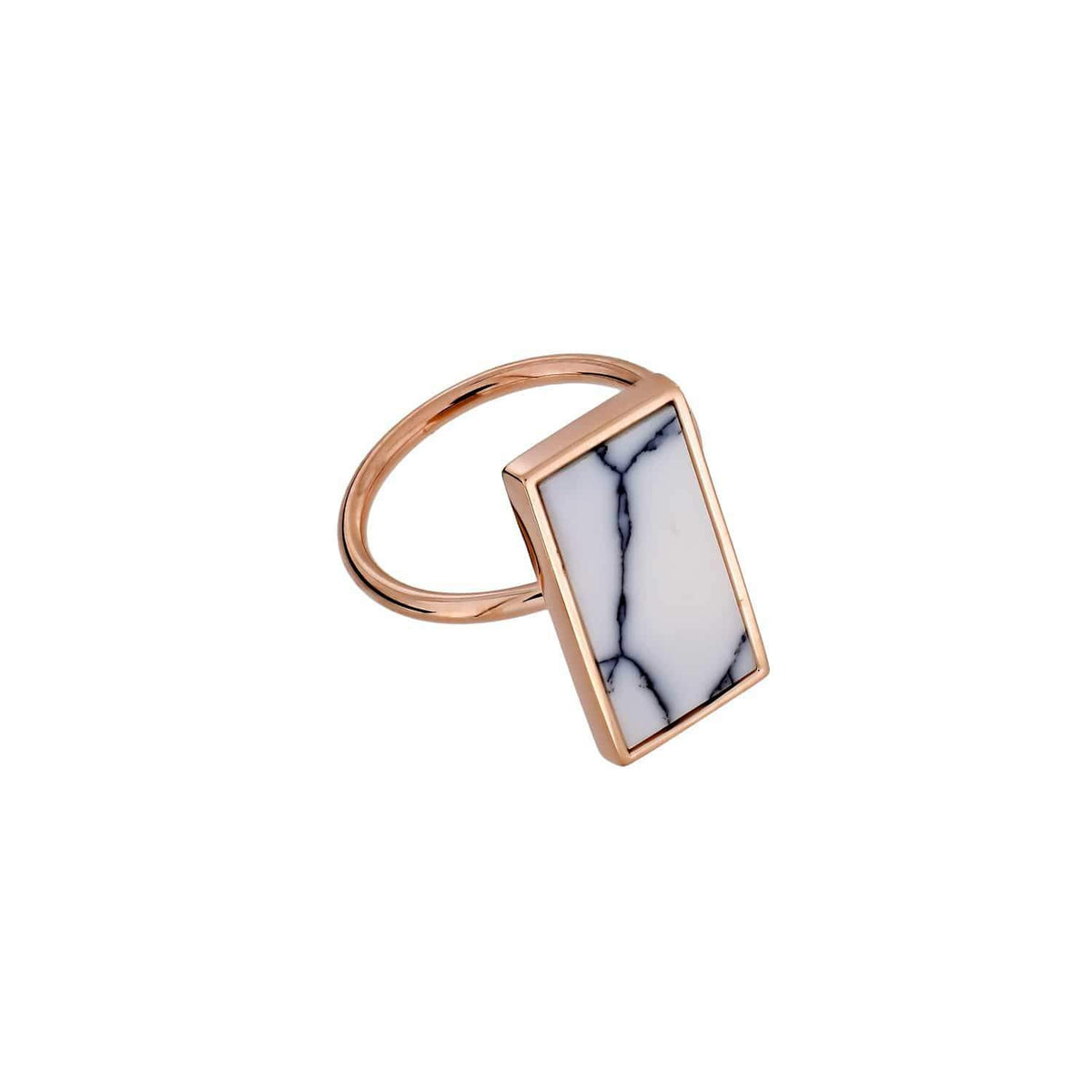 Horizon Portrait Rectangle Ring in White Howlite &amp; Rose Gold Vermeil