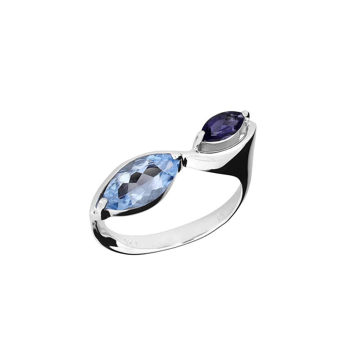 Iolite &amp; Blue Topaz Double Marquise Ring