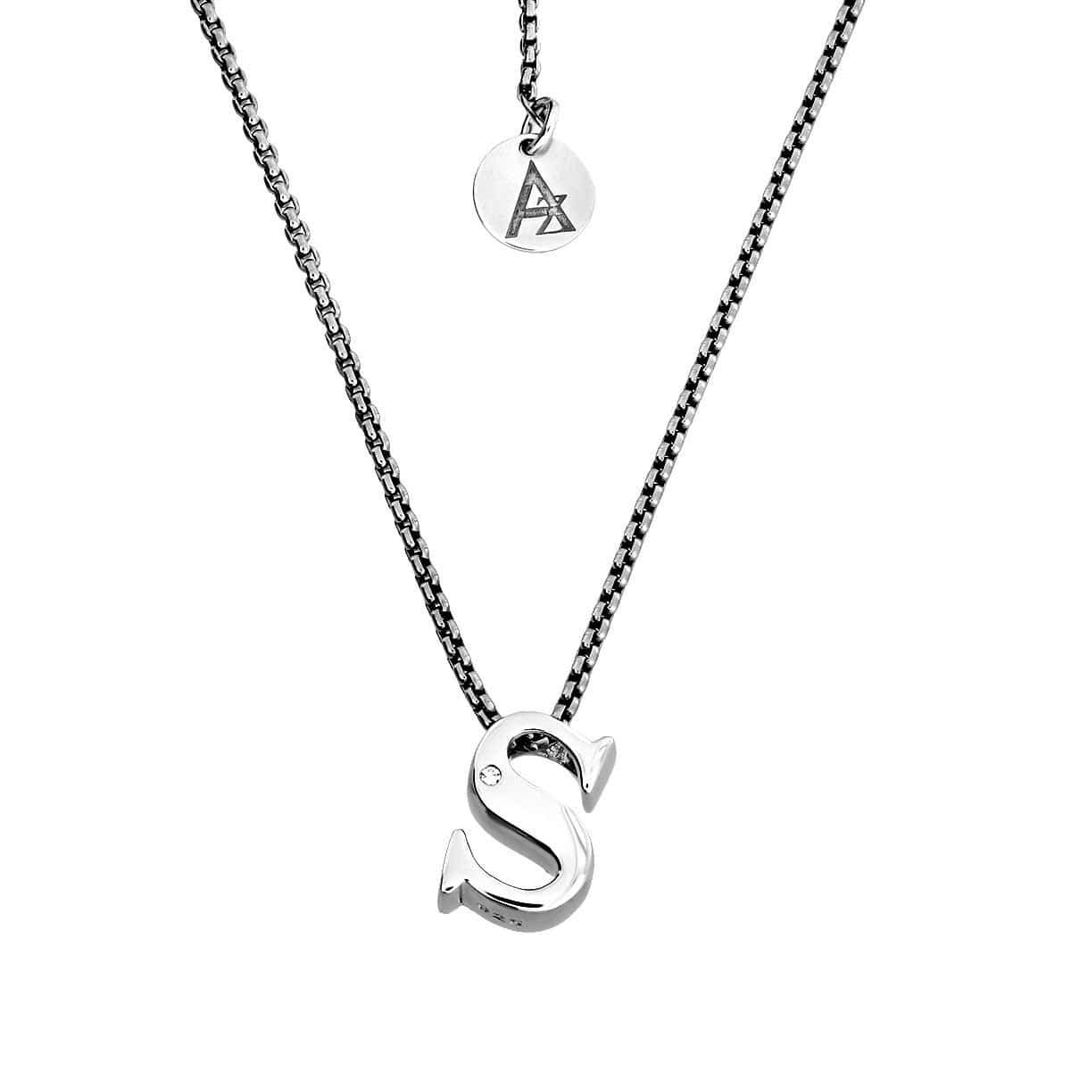 Letter S Silver Diamond Pendant