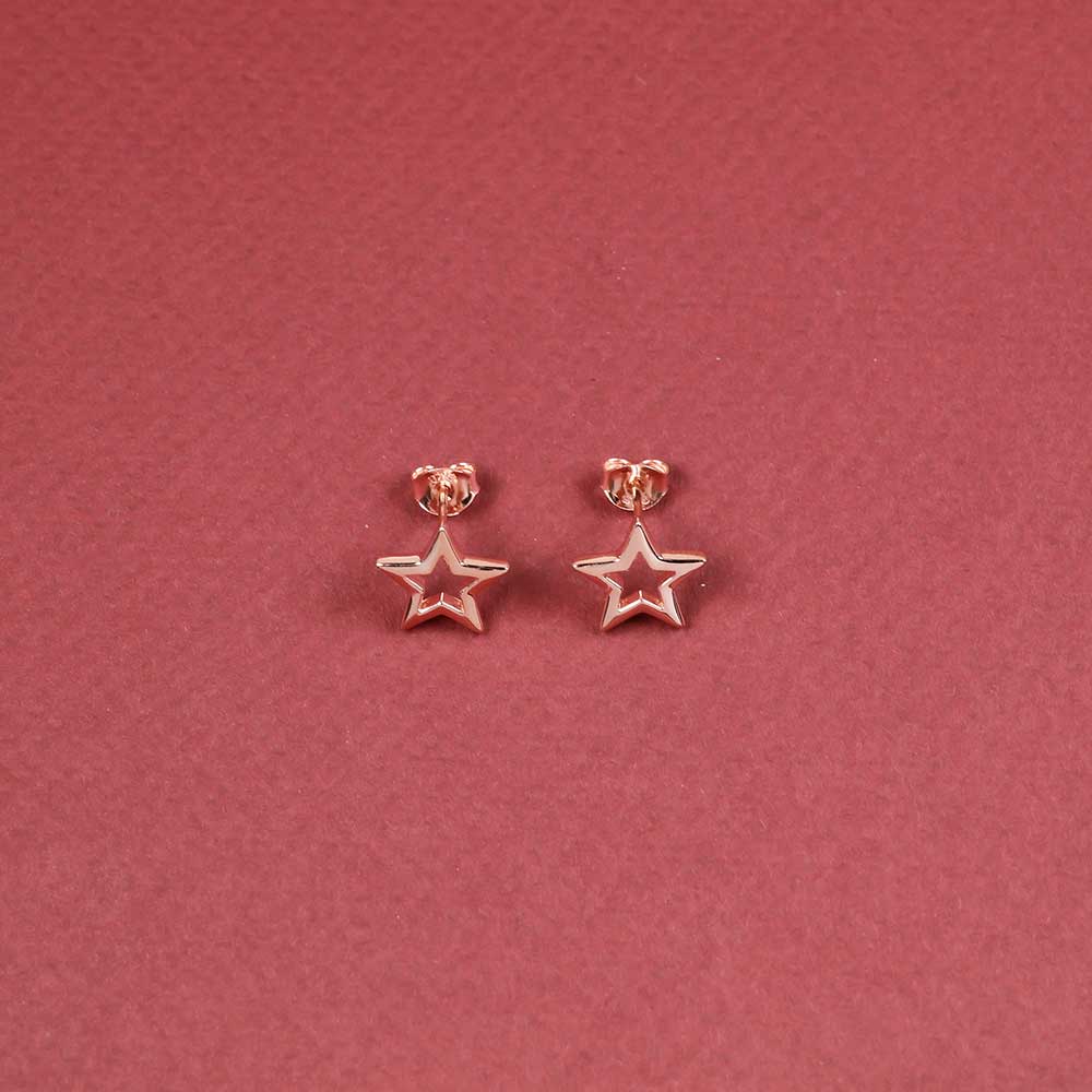 Open Star Stud Earrings - Rose Vermeil