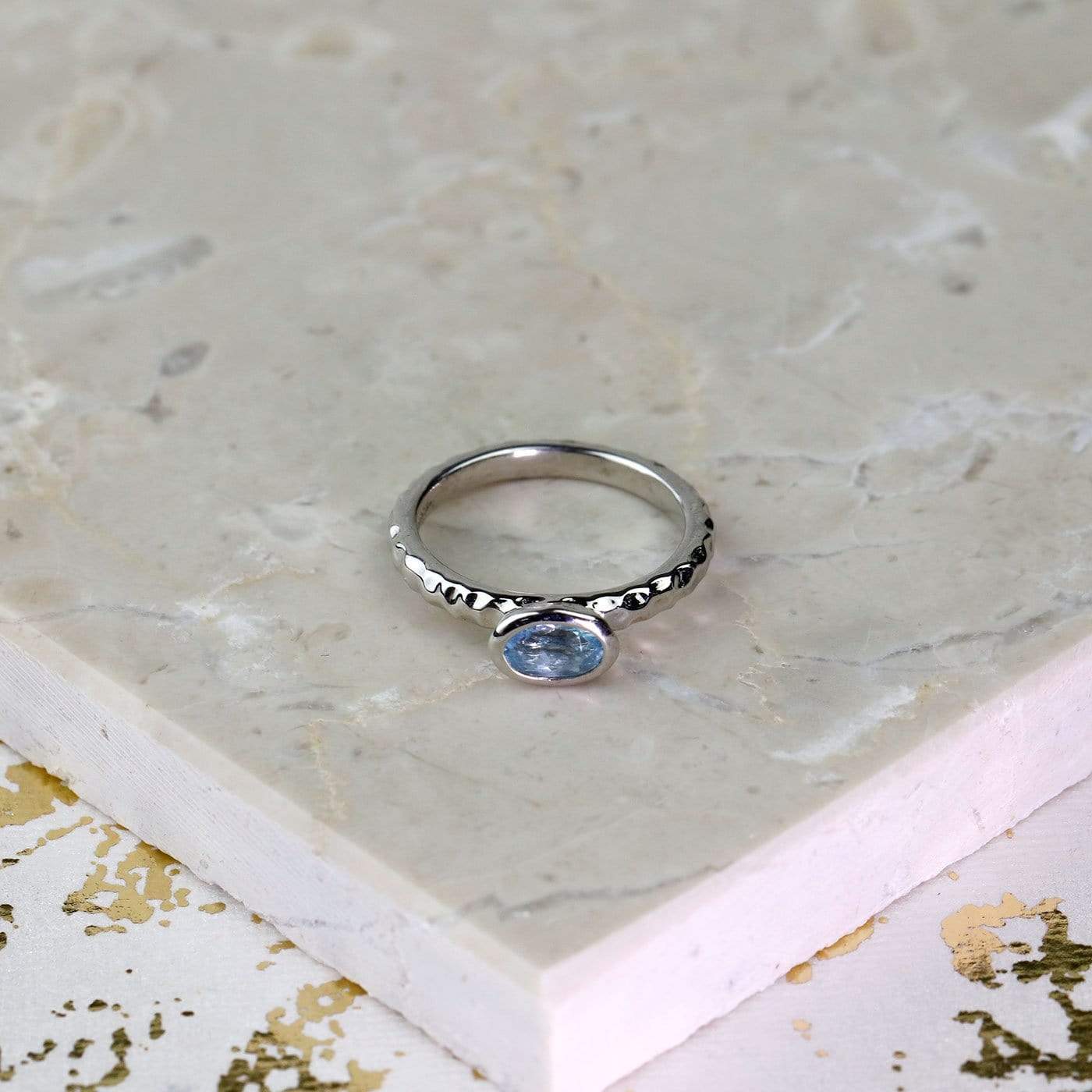 Oval Blue Topaz Textured Stacking Ring