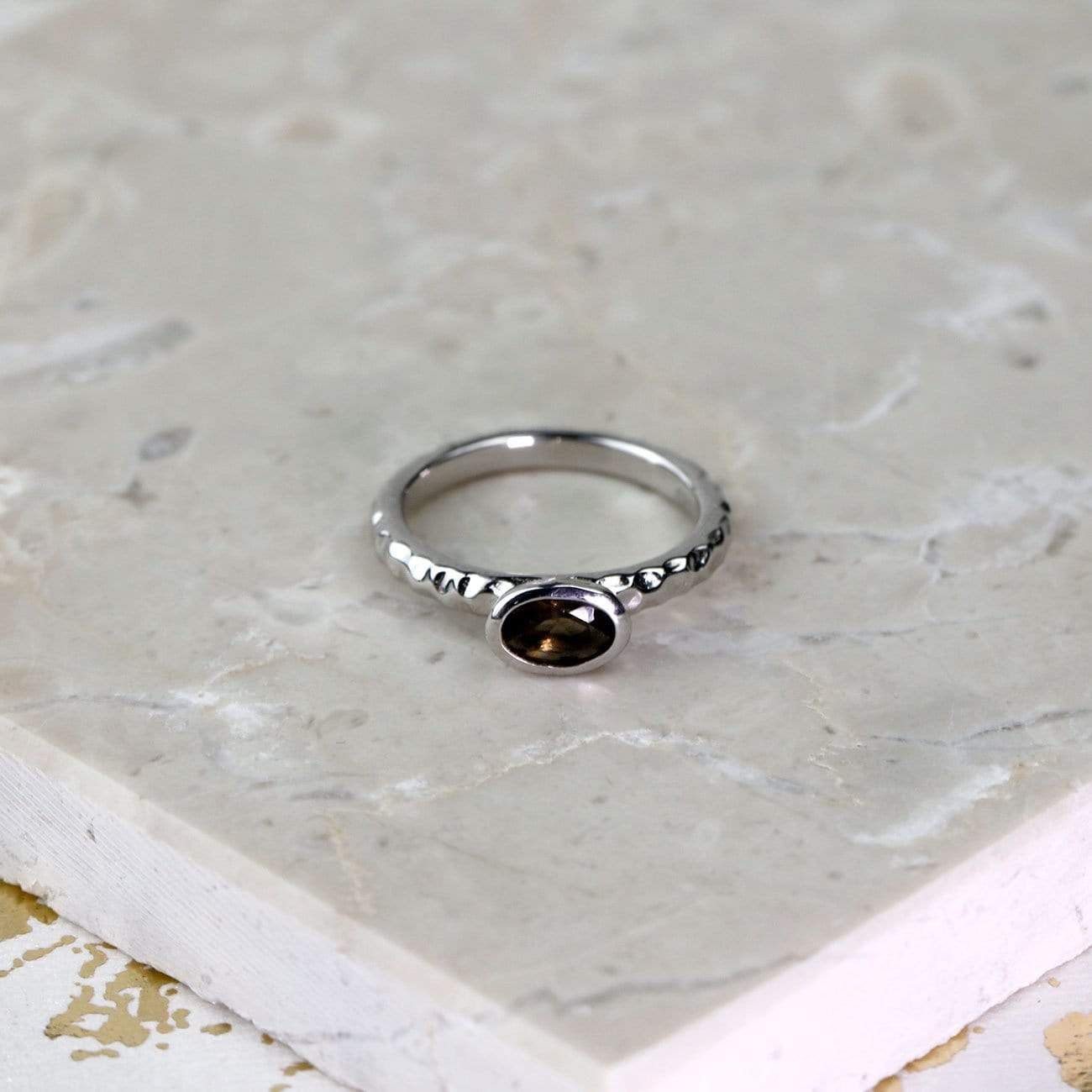 Oval Smoky Quartz Textured Stacking Ring