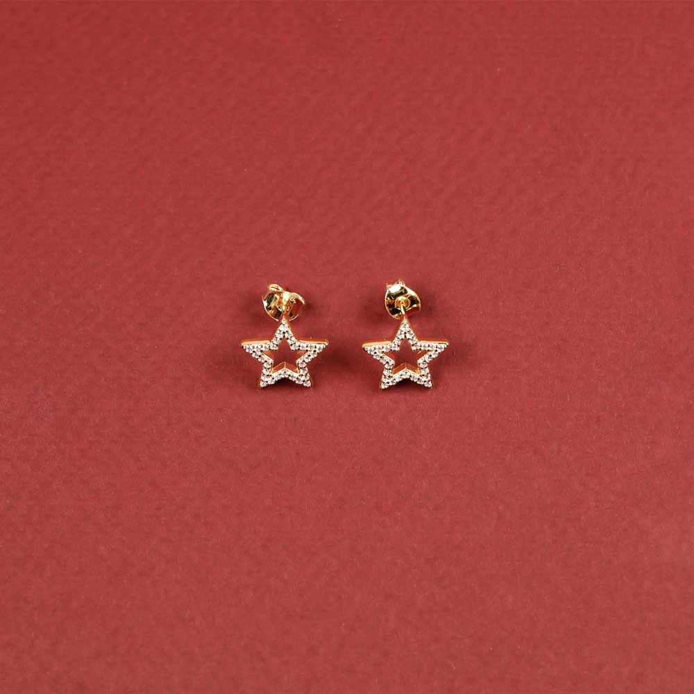 Pavé Open Star Stud Earrings - Gold Vermeil