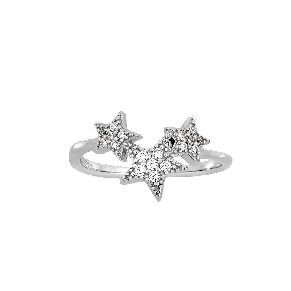 Silver Triple Star Cluster Ring