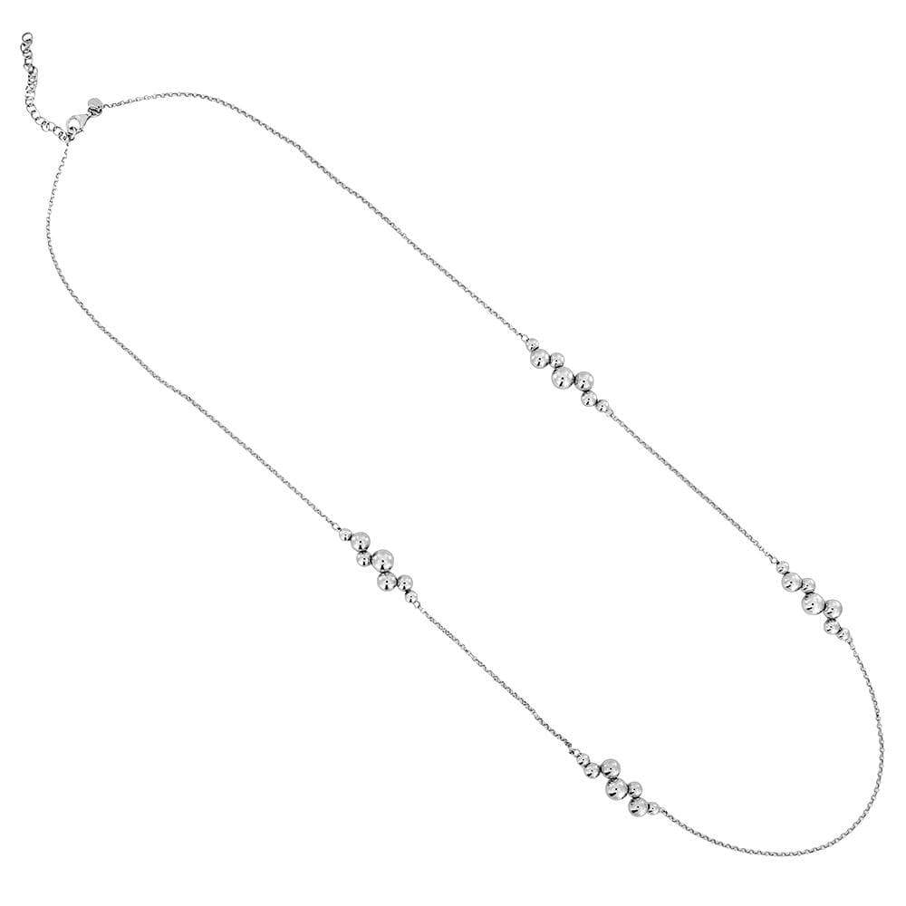 Silver Alternating Beaded Sections Long Necklace