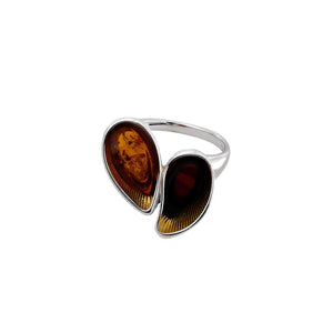 Silver Amber Double Ring with Yellow Gold Vermeil Setting