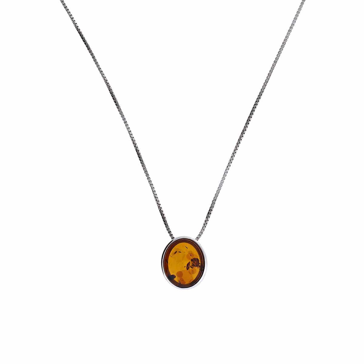 Silver &amp; Amber Oval Pendant
