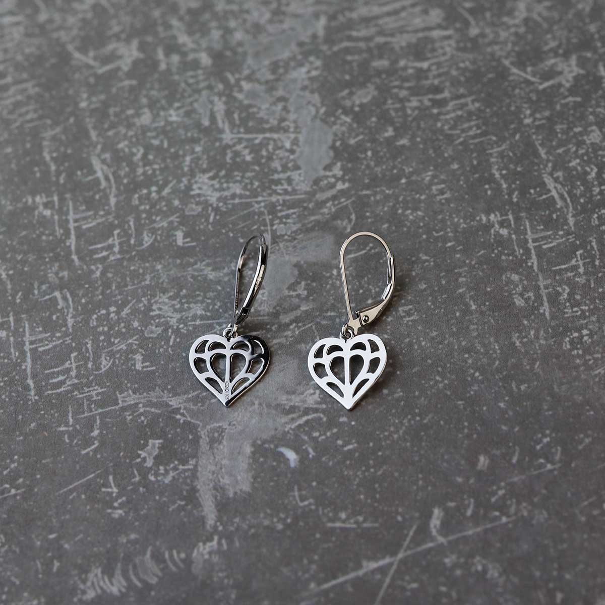 Silver Cut-Out Heart of Yorkshire Drop Earrings