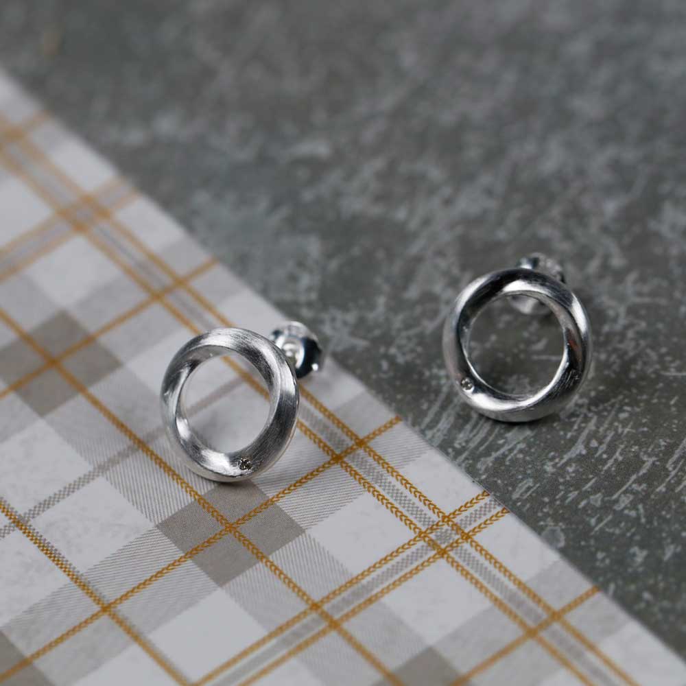 Silver & Diamond Twisting Circle Studs