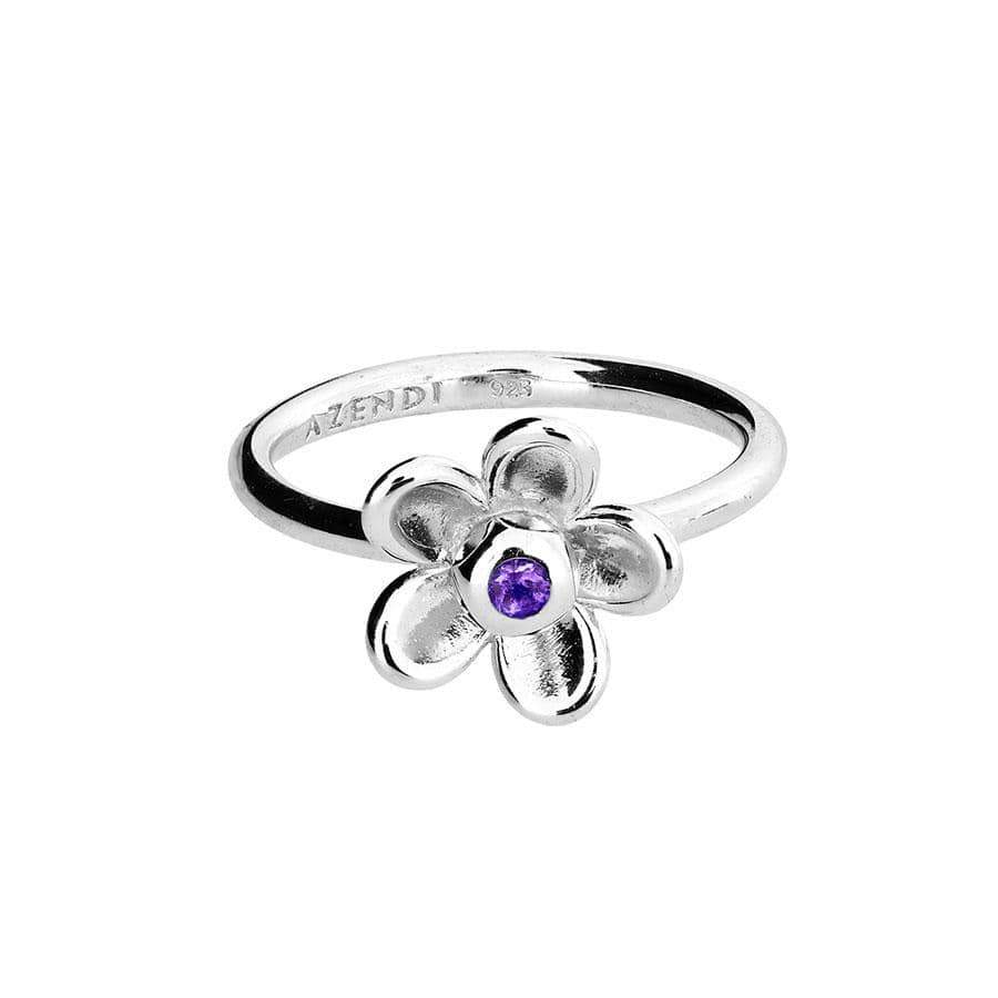 Silver Flower Ring with Amethyst Stone