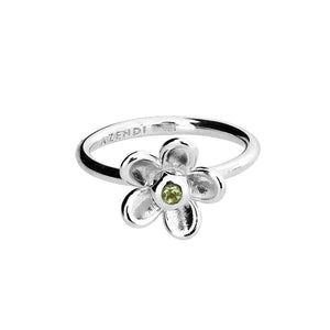 Silver Flower Ring with Peridot  Stone