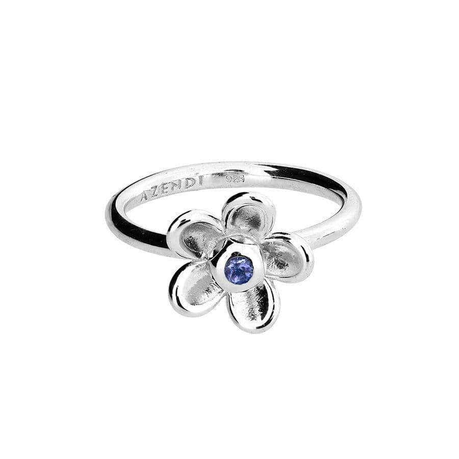 Silver Flower Ring with Sapphire  Stone