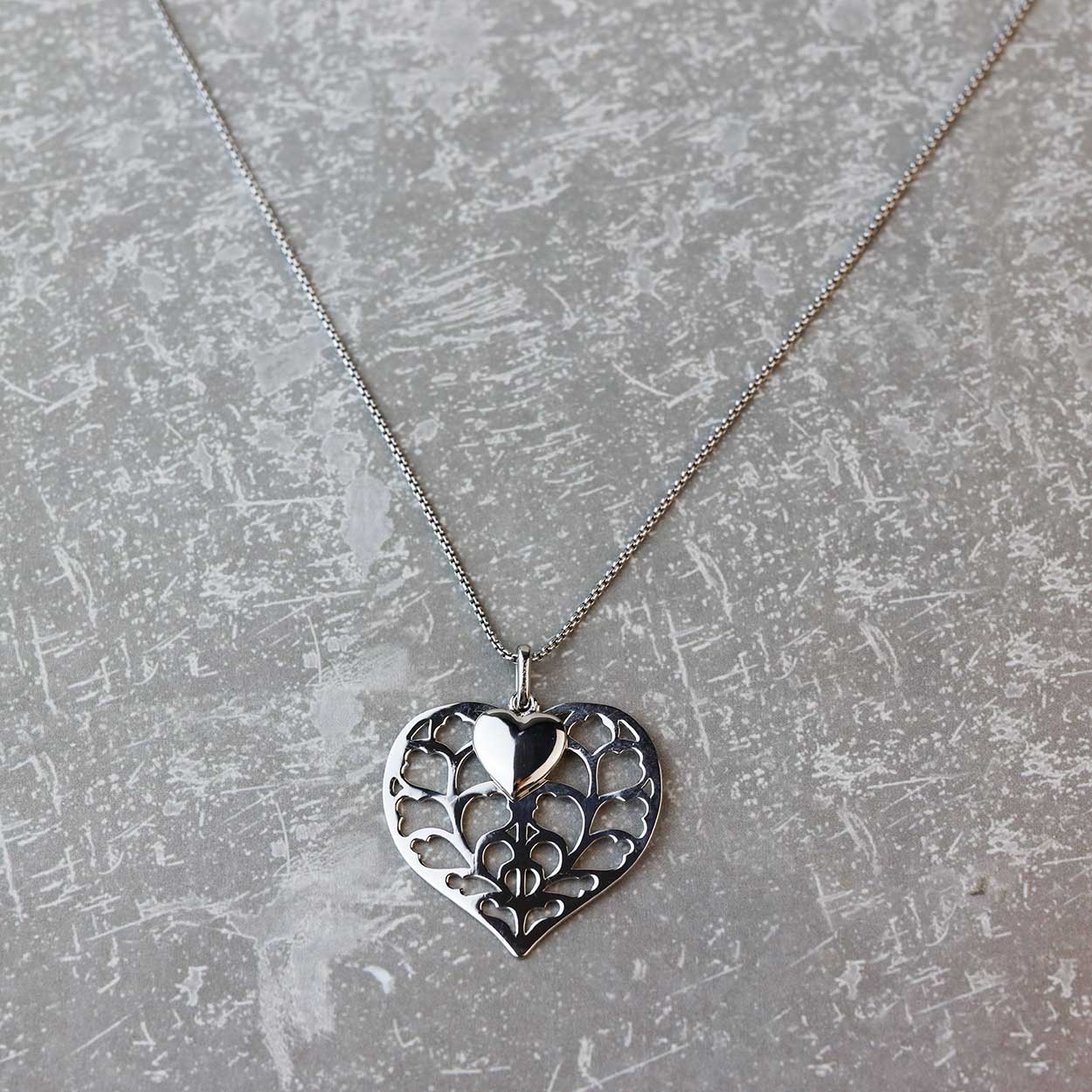 Silver Heart of Yorkshire Detailed Double Heart Pendant
