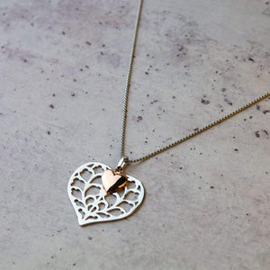 Silver Heart of Yorkshire Double Pendant with Rose Gold Vermeil