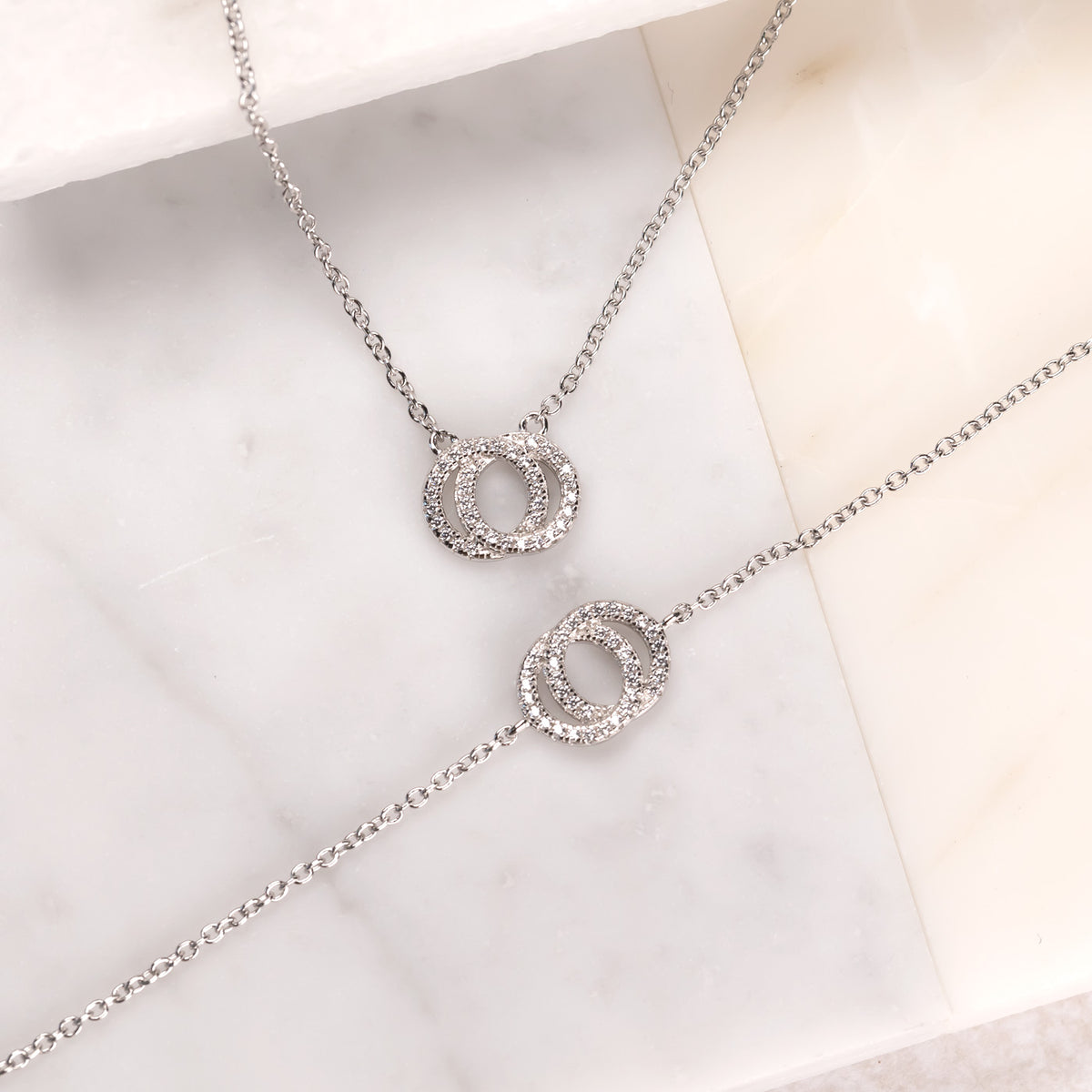 Interlocking Circles Bracelet with Cubic Zirconia