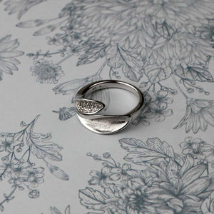 Silver Leaf Ring with Pavé