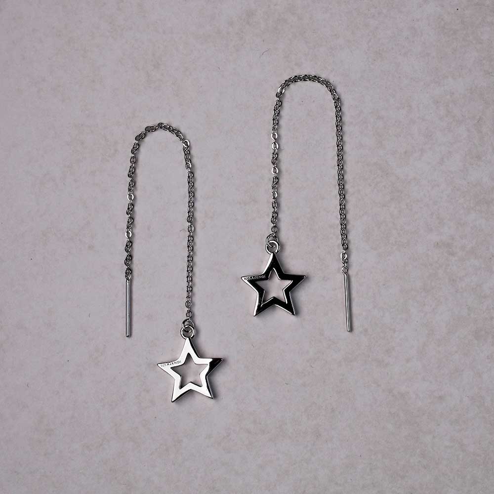 Silver Open Star Threader Earrings