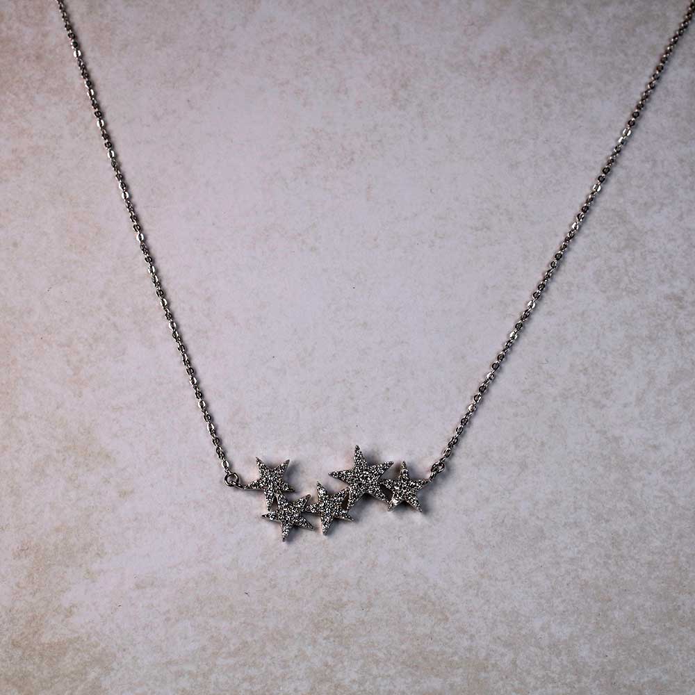 Silver & Pavé Star Cluster Necklace
