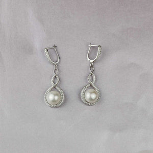 Silver & Pavé Twisting Pearl Earrings