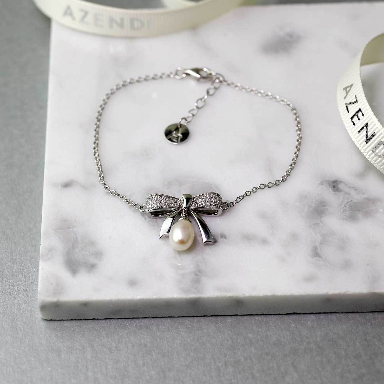 Silver & Pearl Pavé Bow Bracelet