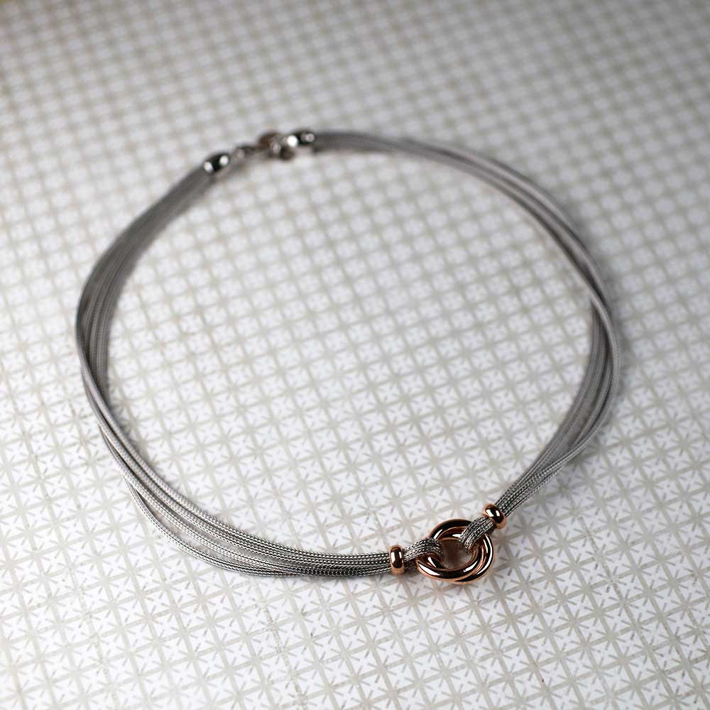 Silver & Rose Double Circle Necklace